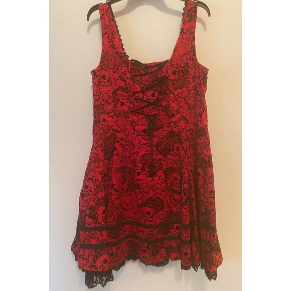 Hot Topic Red & Black Gothic Skull Lace-Up Sleeveless Dress XXL - Picture 5 of 14